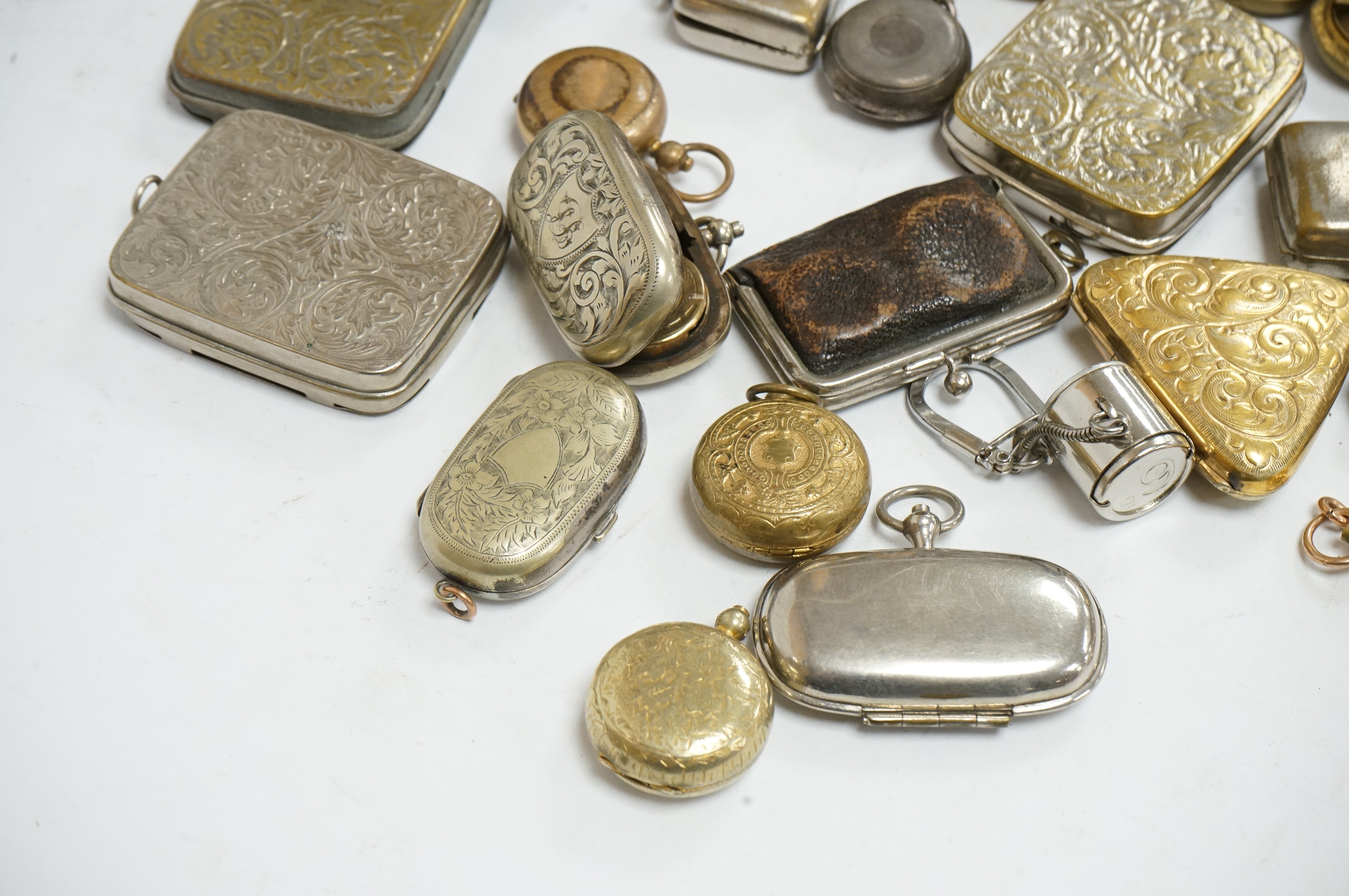 A collection 19th and 20th century mixed metal coin cases. Condition - variable